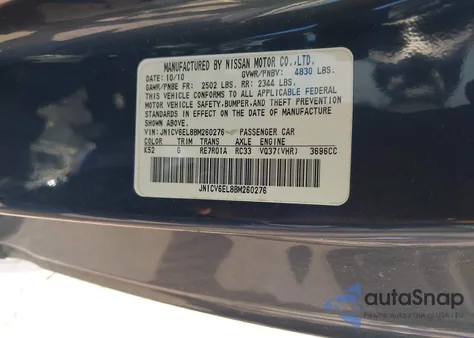 2011 Infiniti G37X из США, поврежденный, VIN JN1CV6EL8BM260276
